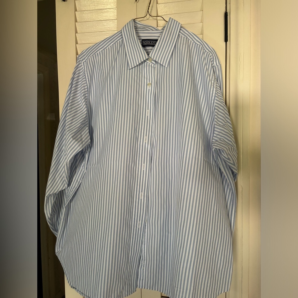 Soft Blue Baby Blue and White Striped Blouse